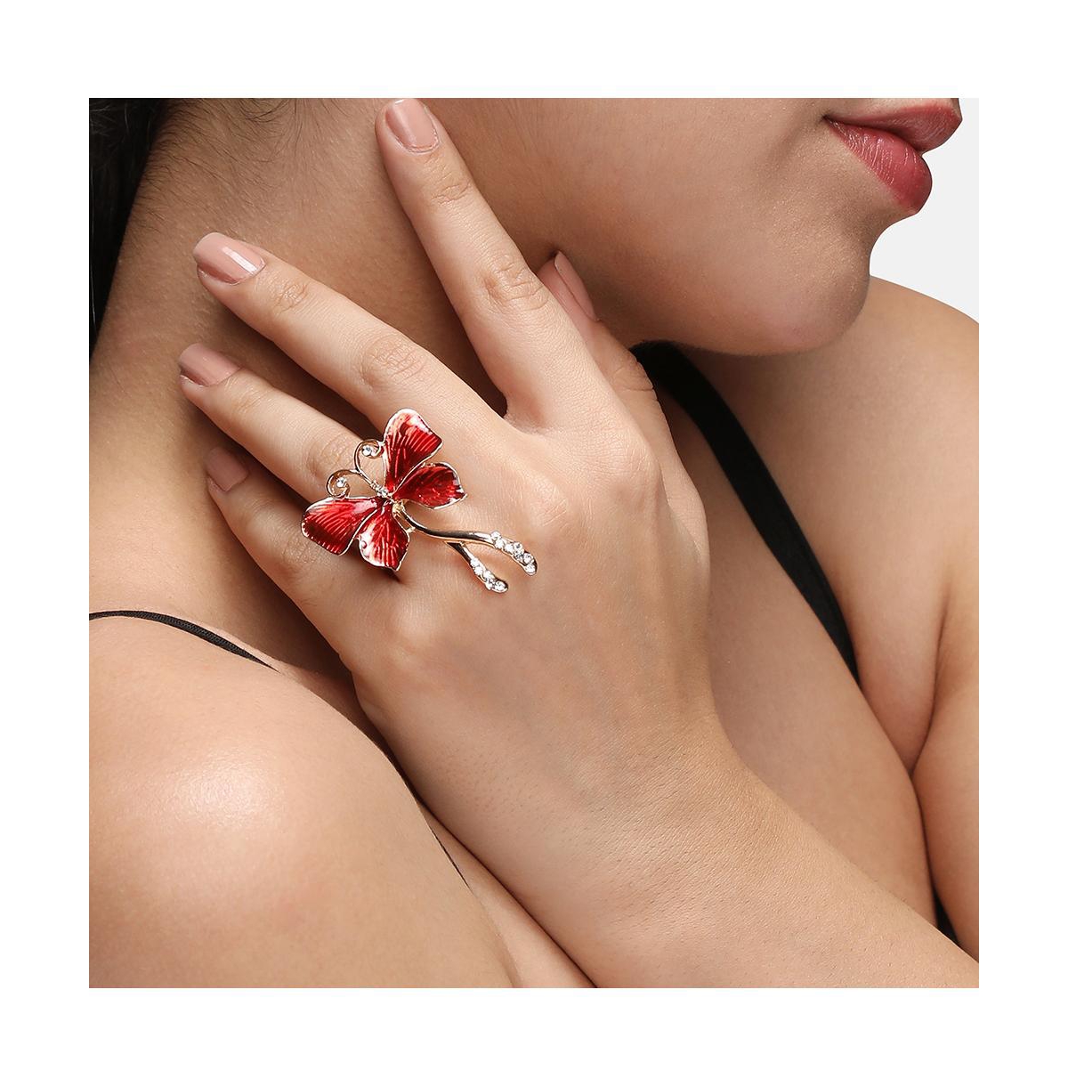 Sohi Women's Butterfly Statement Ring In Red