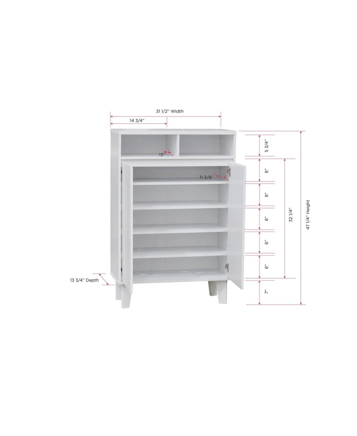 Kings Brand Furniture Elgin 2-Door Shoe Rack Storage Cabinet, White