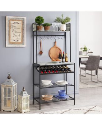 - Baker s Rack for Kitchen with Storage Shelves & Hooks, Microwave Stand Coffee Bar Station with Wine Rack Holder