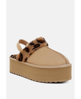 Kutchu Faux Fur Trim Platform Classic Slingback