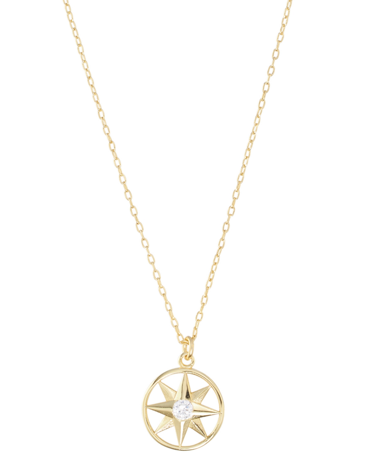 MACY'S CUBIC ZIRCONIA OPENWORK COMPASS PENDANT NECKLACE, 16" + 2" EXTENDER 