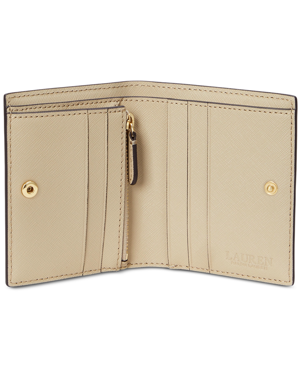 Ralph Lauren Crosshatch Leather Compact Wallet In Birch Tan