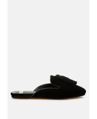 Cardinal Tassel Detail Velvet Mules