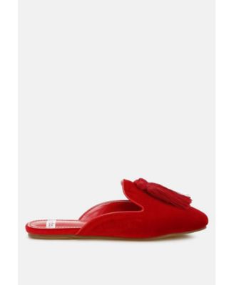 Cardinal Tassel Detail Velvet Mules