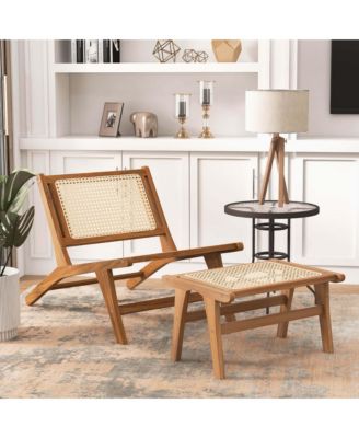 Mid Century Modern Accent Chair with Ottoman Teak Wooden Frame Farmhouse