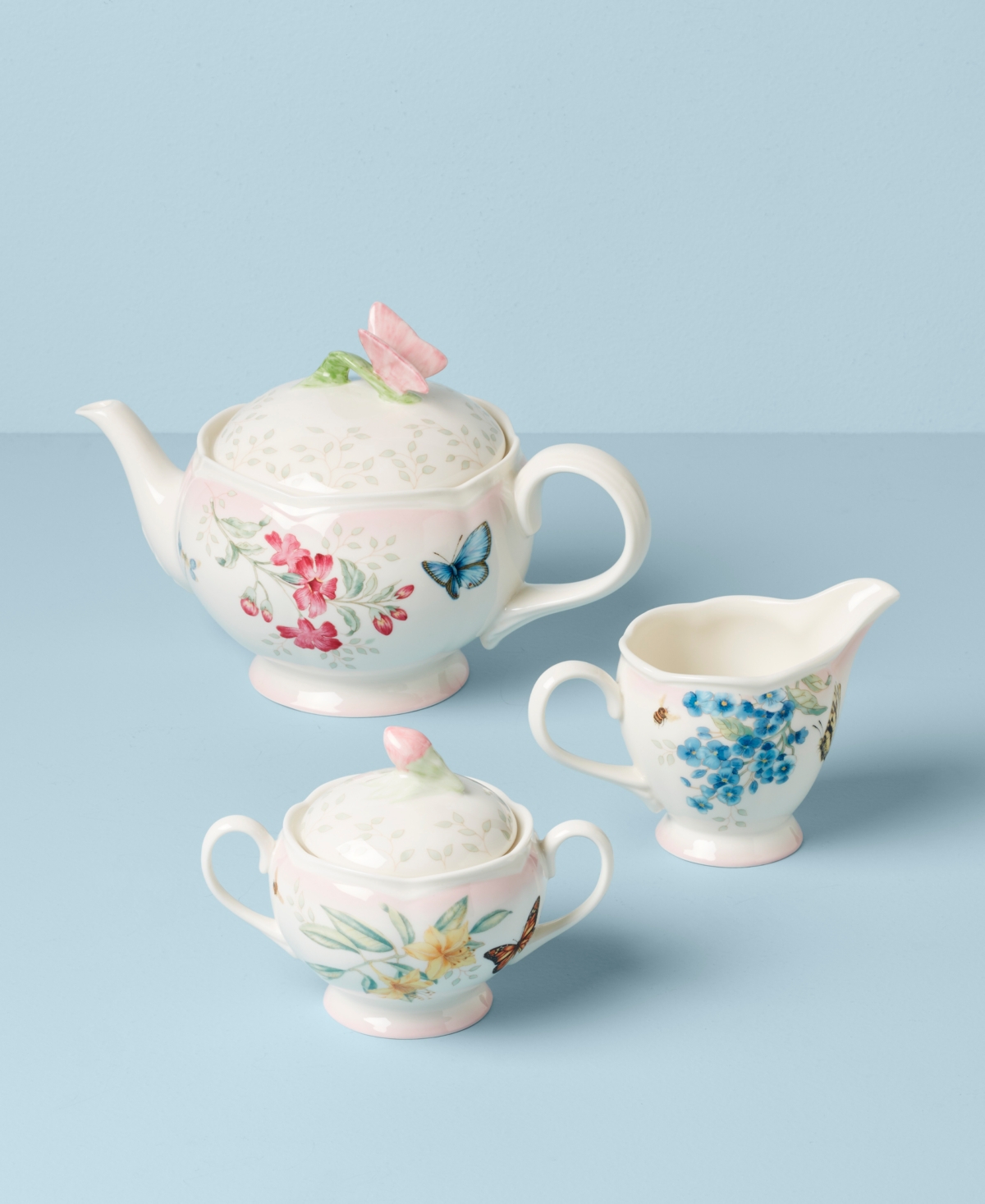 Lenox Pink Ombre Butterfly Meadow 3-piece Tea Set In Multi And Pink