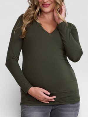 Maternity Motherhood V-Neck Side-Ruched Long Sleeve Tee