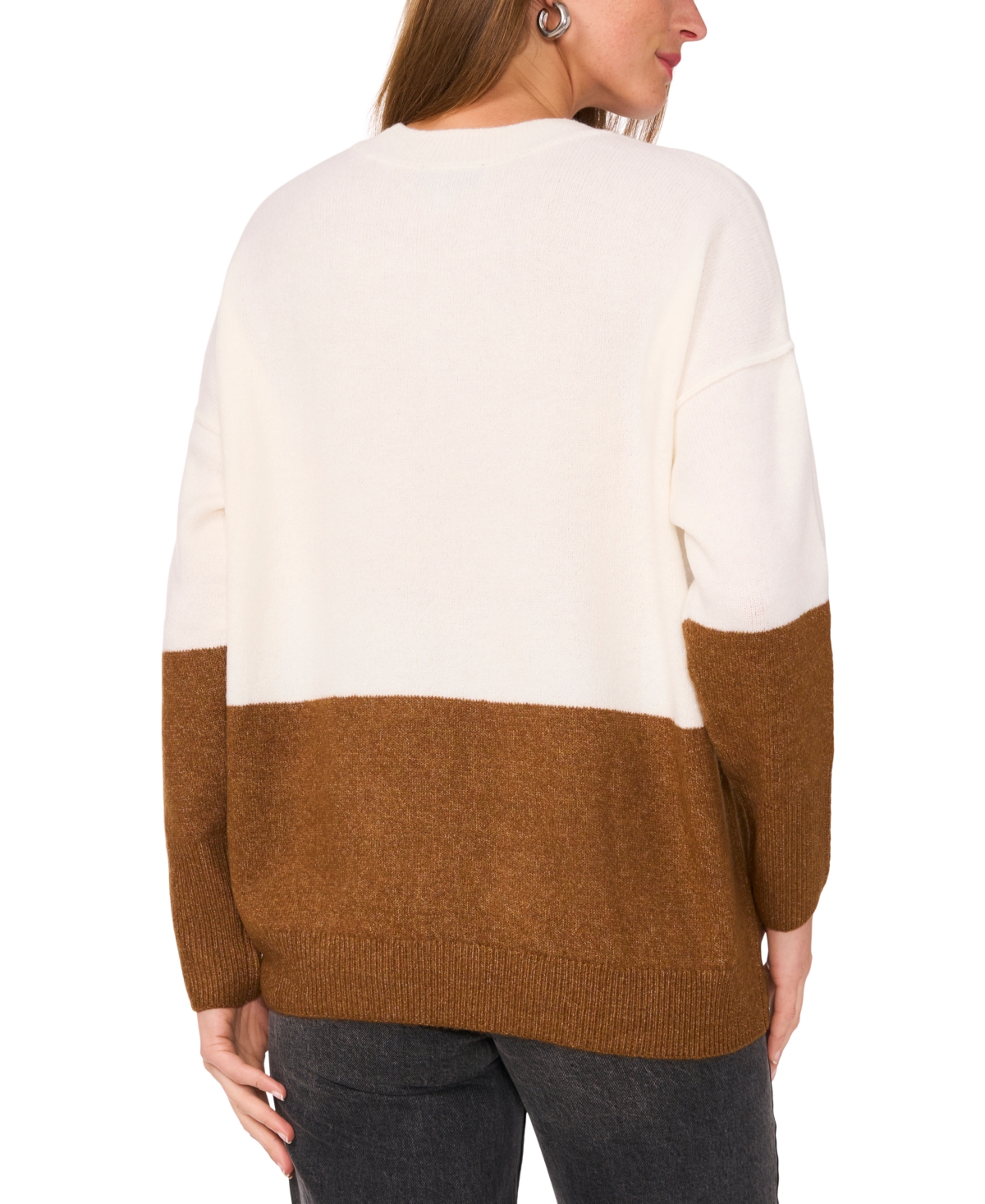 Sam & Jess Women's Colorblocked Crewneck Long-Sleeve Sweater -TOASTED