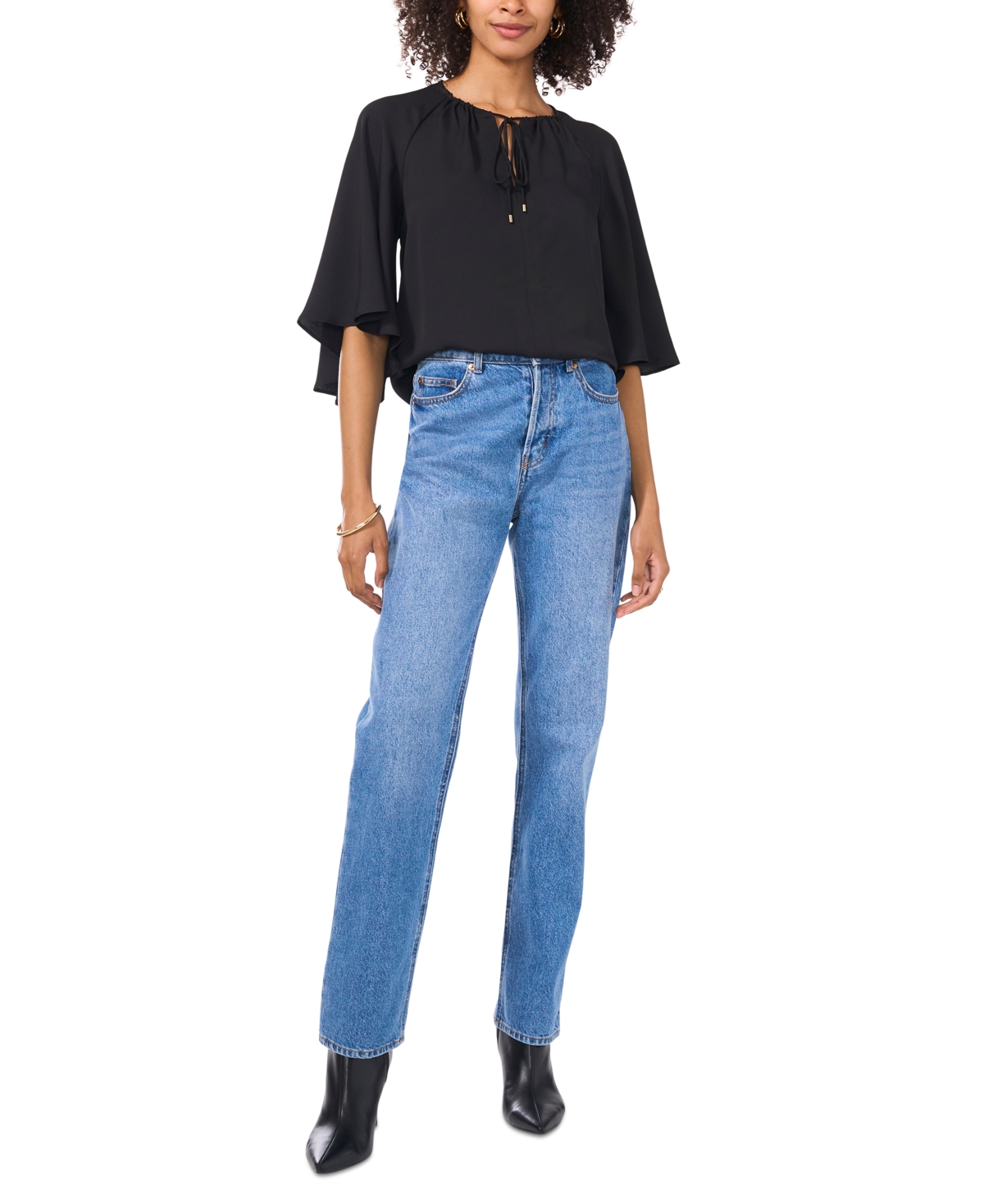 VINCE CAMUTO WOMEN'S SPLIT-NECK 3/4-ANGEL-SLEEVE BLOUSE 