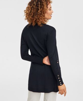 Petite Open-Front Button-Cuff Cardigan Sweater