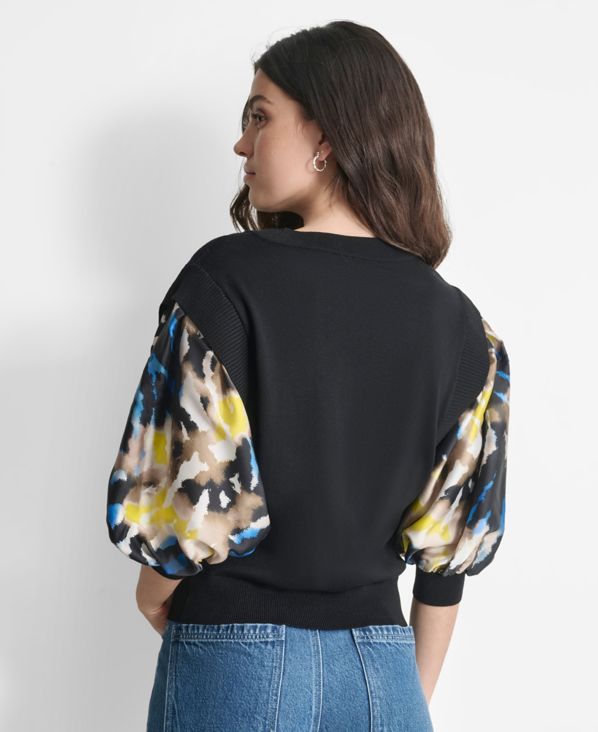 Dkny Women's Contrast Balloon-Sleeve Knit Top -abstract Tiger