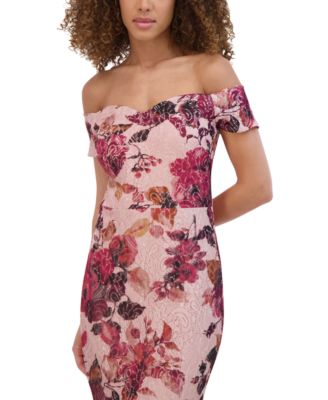 Women's Off-the-Shoulder Printed Floral Lace Midi Dress