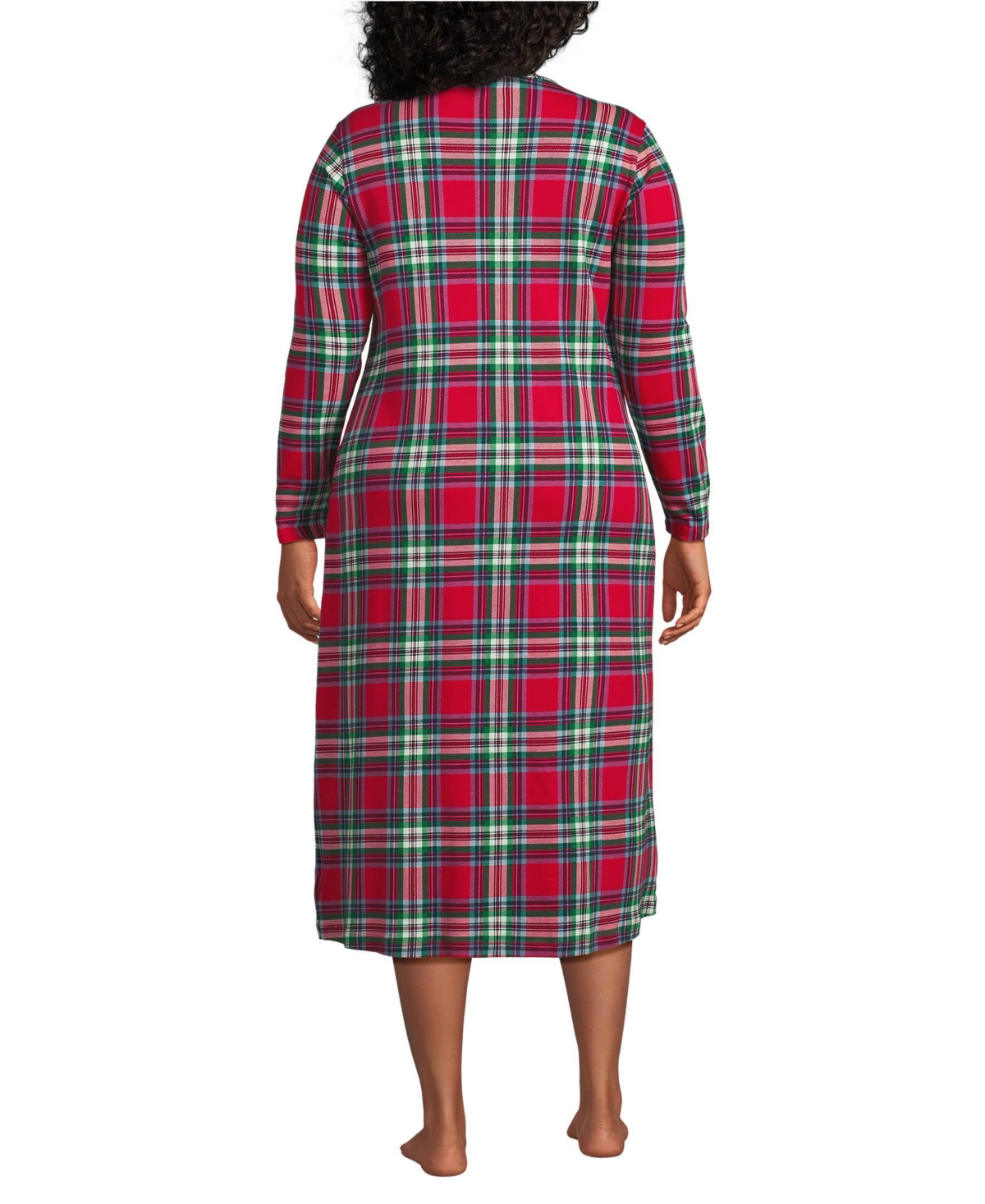 Lands' End Plus Size Cotton Long Sleeve Midcalf Nightgown