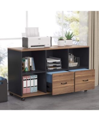 2 Drawers Lateral File Cabinets, Home Office 43-inch Mobile Wood Filing Cabinet Printer Stand with Wheels and Open Storage Shelves,Drawers for Letter Size, Black Friday Deals