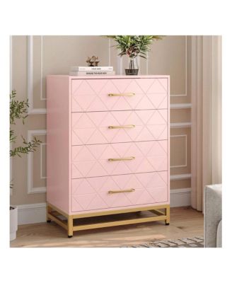 4-drawer, wood, dresser with metal handles – sturdy frame modern bedroom furniture for organized storage.