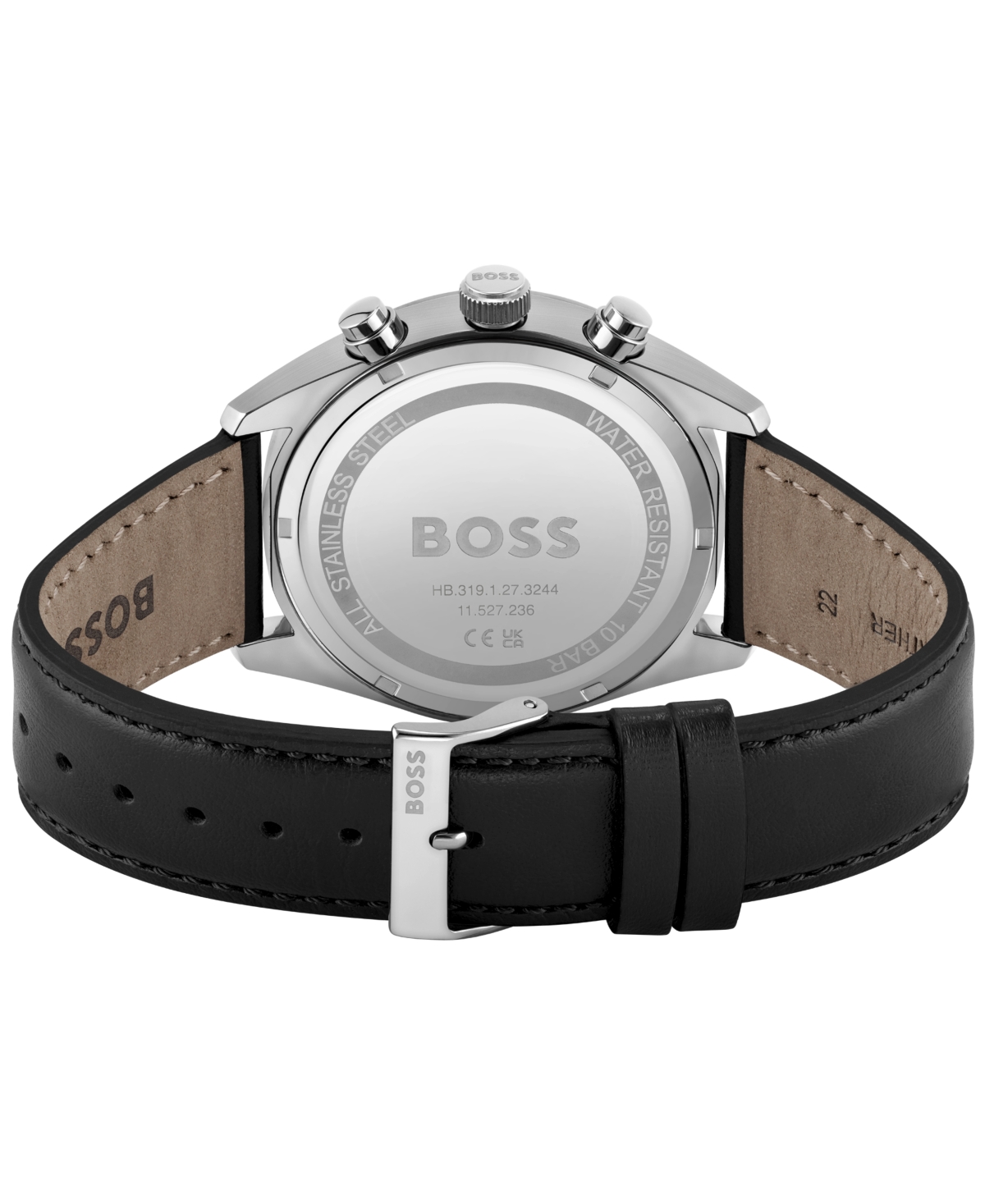 Hugo Boss Men's Chronograph Champion Black Leather Strap Watch 44mm In Black