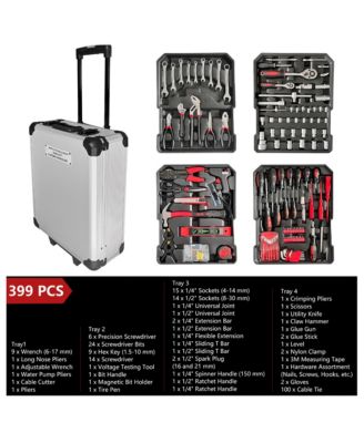 399-Piece Home Repair Tool Box, Tool Set Kit with 4 Drawers And Wheels