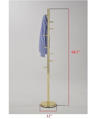 Hyre 8 Hook Entryway Hall Tree Coat & Hat Rack Stand, Brass