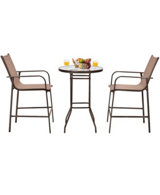 3 Pieces Outdoor Patio Bar Table Stool Set
