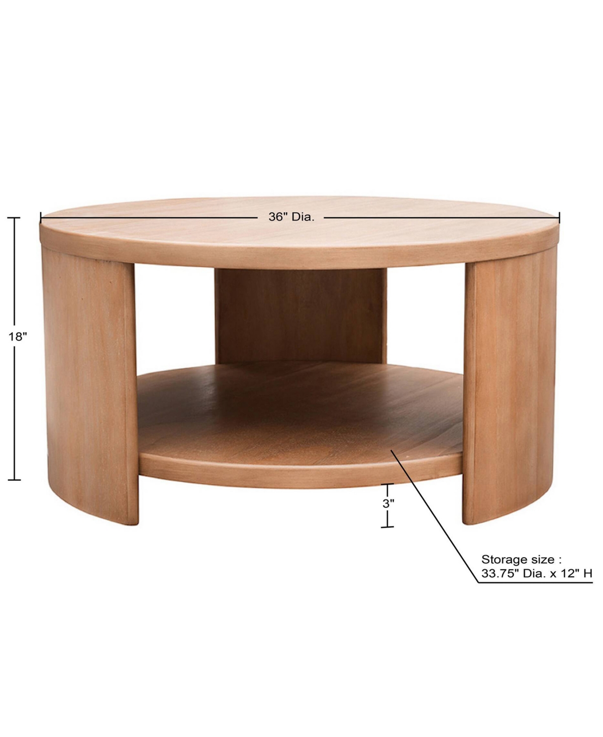 Ink+ivy 36" Wood Skye Wide Round Coffee Table With Shelf In Natural