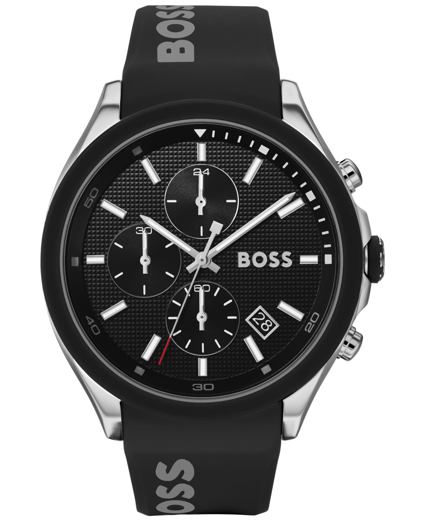 Мужские часы Hugo Boss Chronograph Velocity Black Silicone Strap Watch 45mm — фото 1