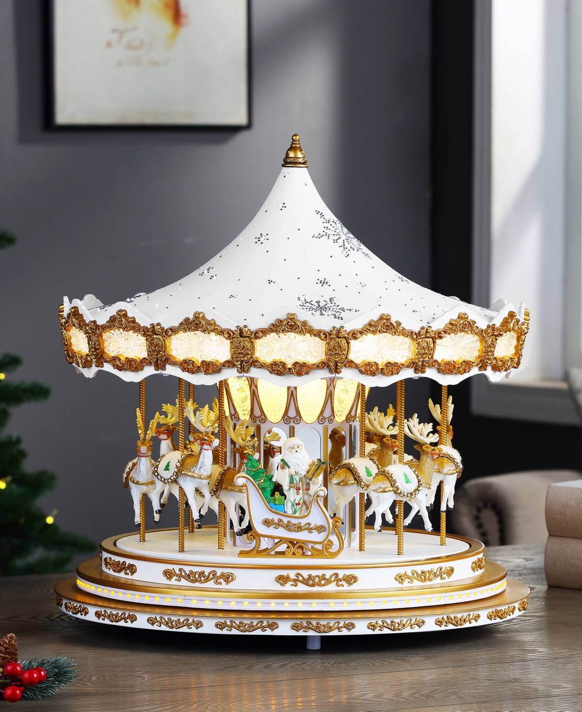 Mr. Christmas 17" Animated Snowflake Crystal Carousel In White