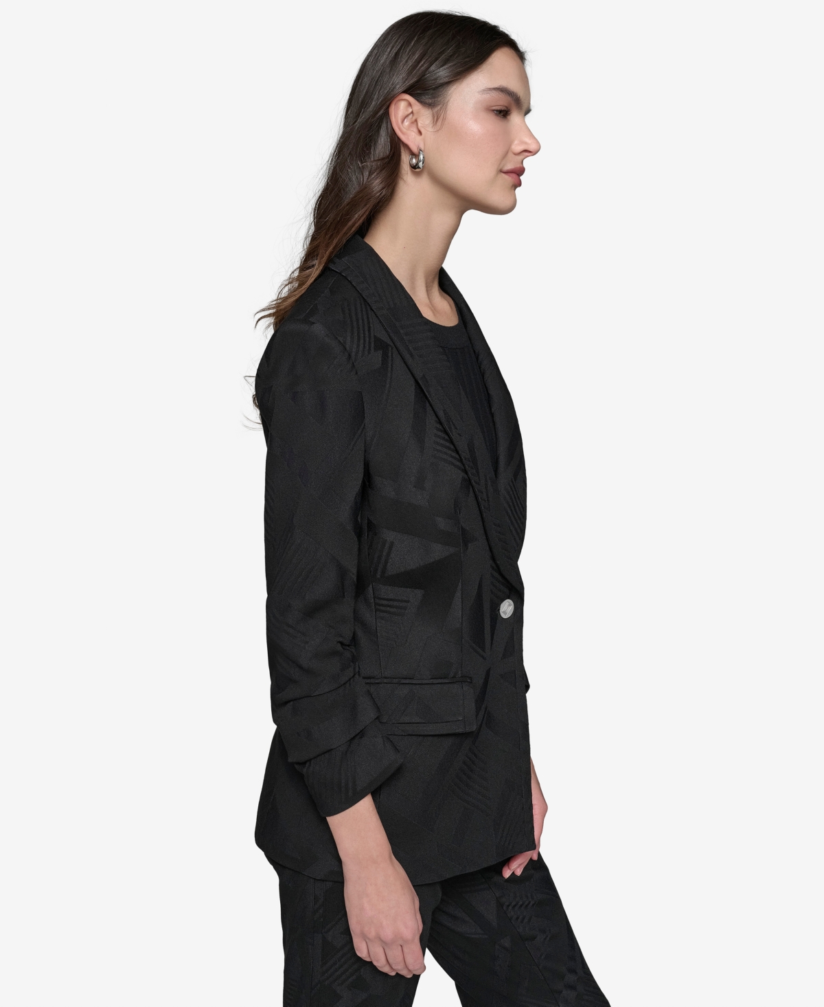 Shop Karl Lagerfeld Women's Jacquard Shawl-collar Blazer In Black
