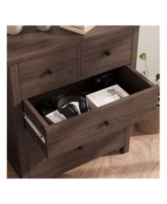 Chest Of Drawers With 5 Drawers, Wood Dresser Organizer With Metal Handle, Modern Dresser For Bedroom, Living Room,Entryway, Hallway, Home Office,, And Office