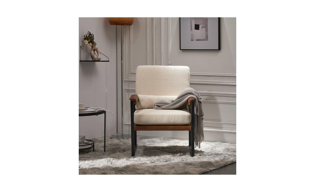 SlickblueBrown Honeycomb Leather Armrest Chair - Single Iron Frame Indoor Leisure Chair for Soft Comfort and Style - Beige
