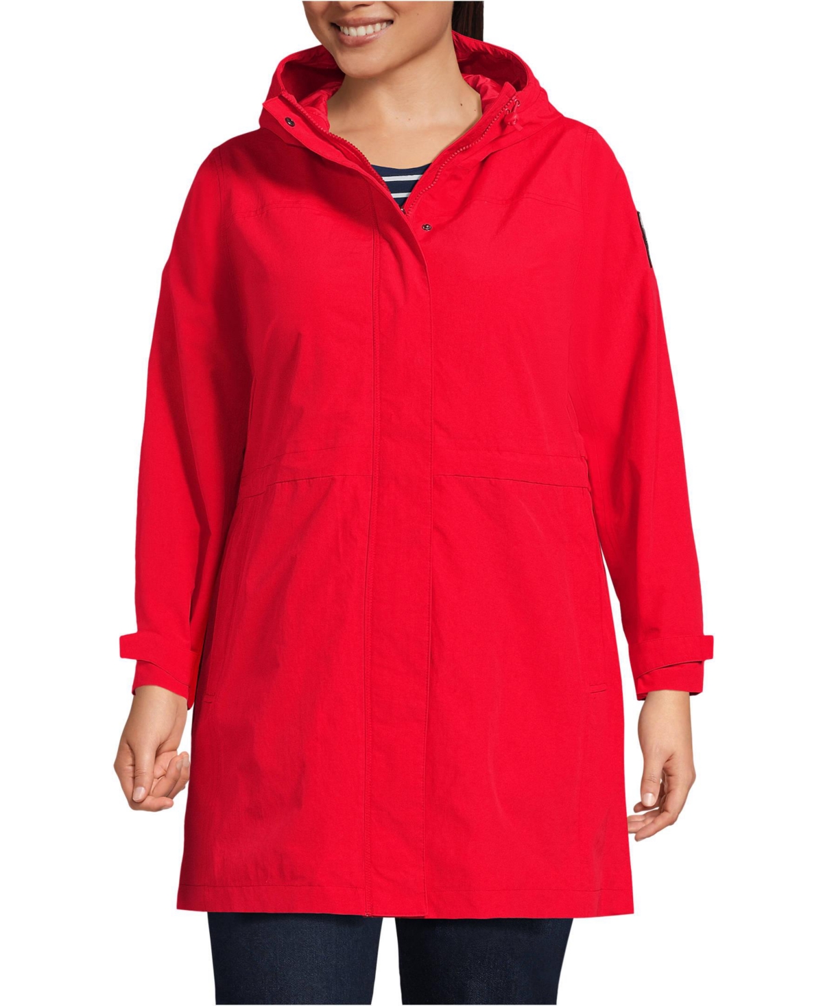 Plus Size Squall Hooded Waterproof Raincoat - Bright cherry