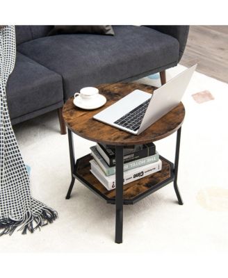 2-Tier Sofa End Side Table Nightstand Round Tabletop for Living Room