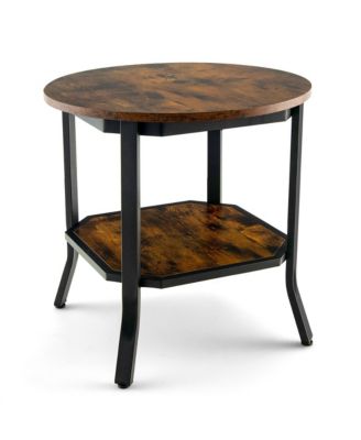 2-Tier Sofa End Side Table Nightstand Round Tabletop for Living Room