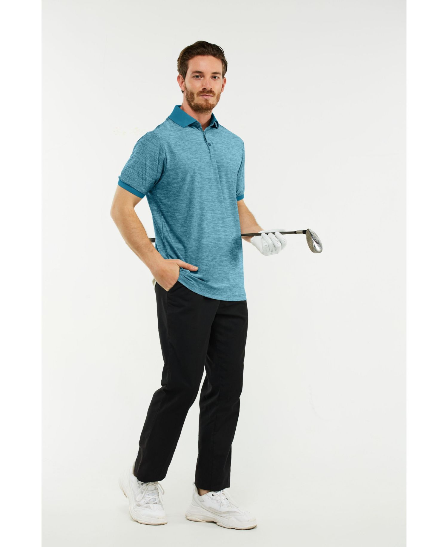 Men's Lightweight Performance Stretch Golf Polo Shirt, Breathable Fit