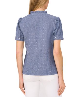 CeCe Women's Cotton V-Neck Short-Sleeve Ruffle-Trim Top - Macy's