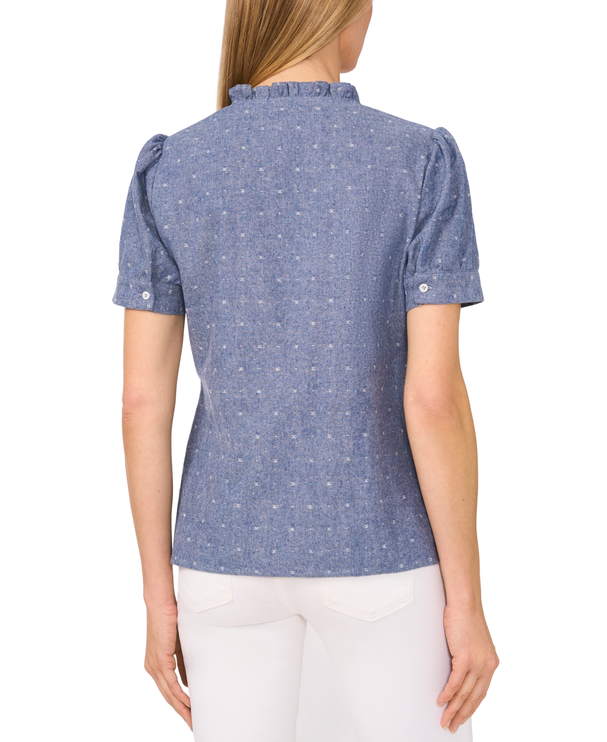 CECE WOMEN'S COTTON V-NECK SHORT-SLEEVE RUFFLE-TRIM TOP 