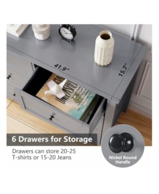 modern 6-drawer dresser with nickel handles & deep storage, wood, storage cabinet