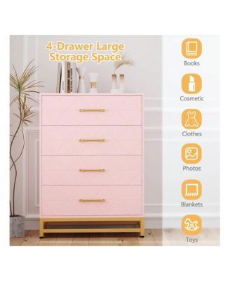 4-drawer, wood, dresser with metal handles – sturdy frame modern bedroom furniture for organized storage.