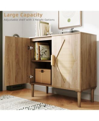 Modern Rattan Sideboard Buffet Storage Cabinet with Rattan Doors, Free Standing Accent Cabinet for Living Room, Hallway, Dining Room, Entryway