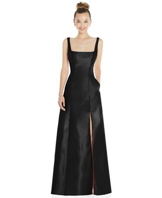 Alfred Sung - Front-Slit Satin Gown