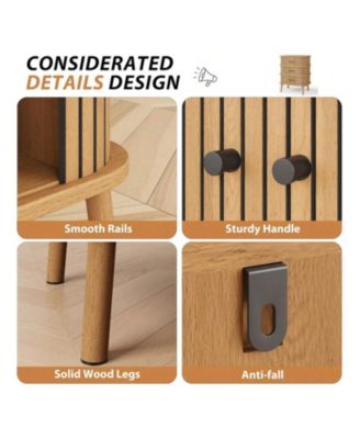 Fluted 3 Drawer Nightstand With Sliding Door, Mid Century Wooden 3 Drawer Dresser, Chest Of Storage Drawer, Side Table For Bedroom, Living Room, Small Space