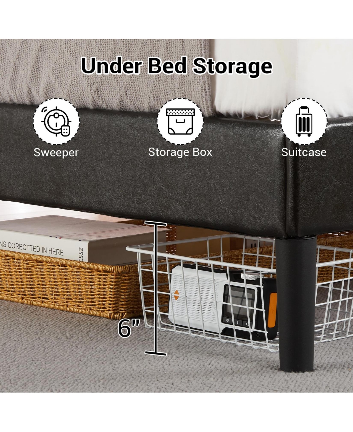 gaomon Bed Frame, Metal Platform Bed Frame with Pu Leather Upholstered Headboard, Strong Slat Support, Easy Assembly