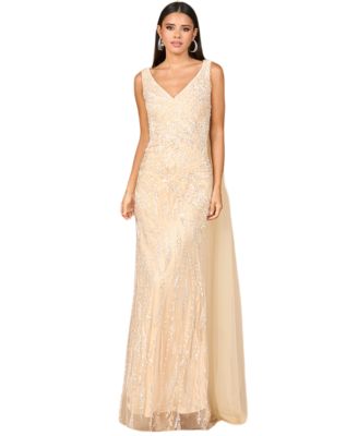 Women's V - Neck Gown with Long Cape Sleeves