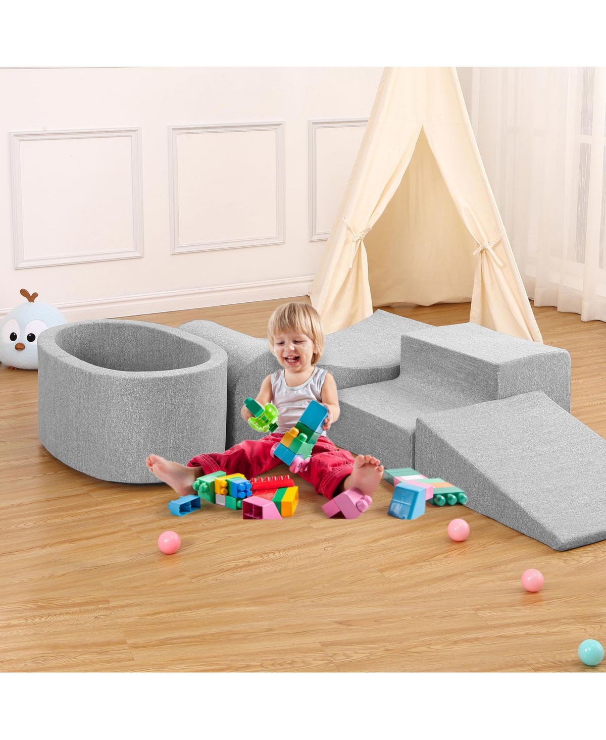 gaomon Soft Play Climbing Blocks for Toddlers, 5-Piece Foam Climbing Set with Ball Pit, Ideal for Indoor Climbing, Crawling, and Play for Ages 1-3