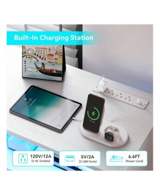 Dresser For Bedroom, Modern 7 Drawers Long Dresser With Charging Station And LED Lights Design