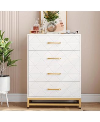 white and gold dresser chest Farmhouse 6 Drawers Dresser White Storage Cabinet with Gold Handles