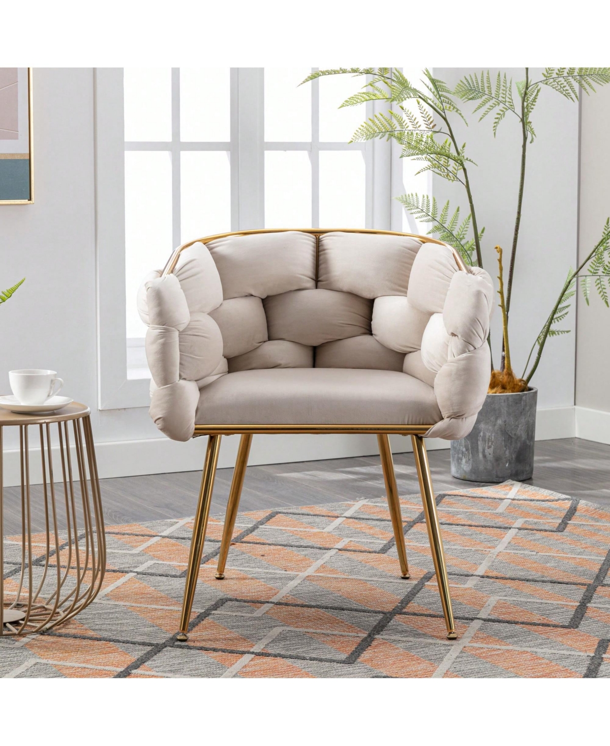 gaomon Velvet Accent Chair With Gold Legs Leisure Velvet Single Sofa Chair, Knitting Process, Lazy Person Household Dresser Stool, Stylish Cosmetic Ch