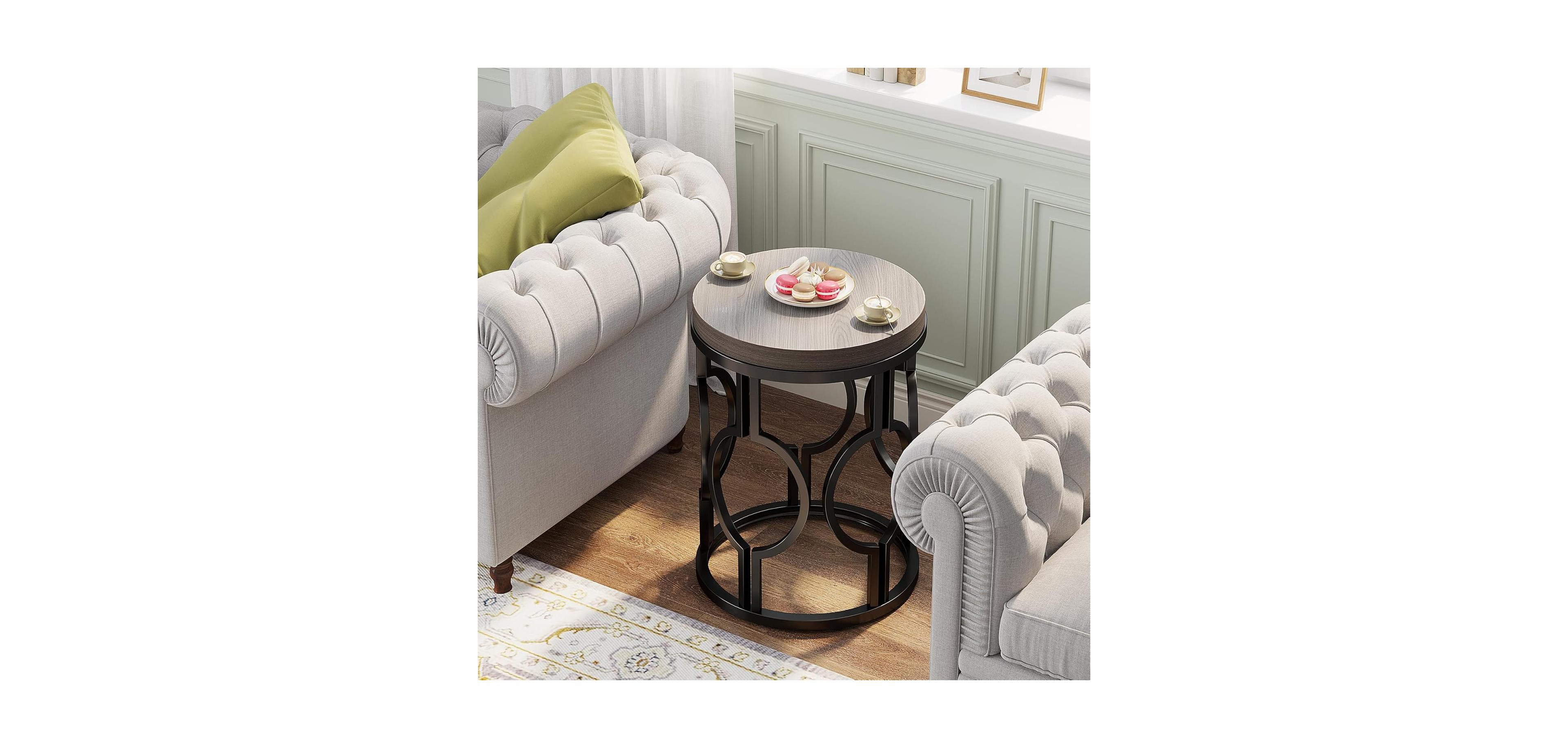 Tribesigns Round Industrial End & Side Table with Metal Hollow Frame, Small Bedside Table Nightstand