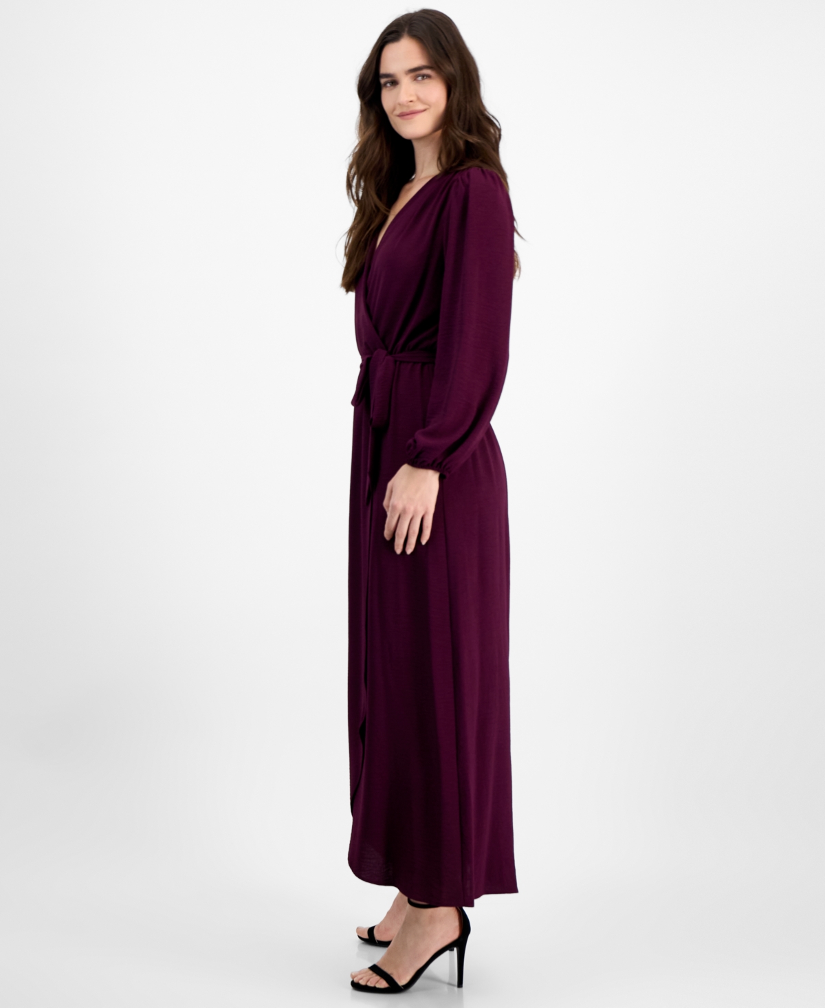 Connected Women's Surplice-Neck Faux-Wrap Long-Sleeve Dress