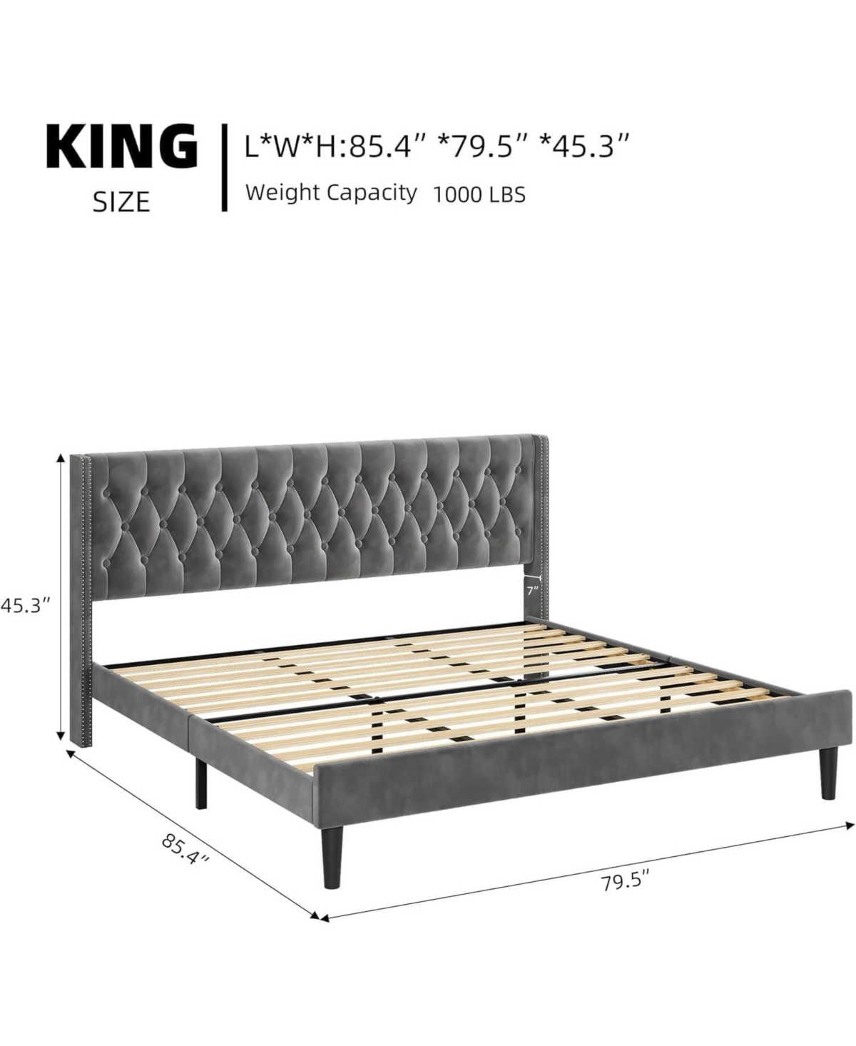 gaomon Bed Frame with Velvet Headboard Wingback Platform Bed Frame and Deep Button Tufted Headboard