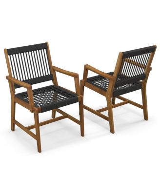 Patio 4PCS Acacia Wood Dining Chairs All-Weather Rope Woven Armchairs Outdoor